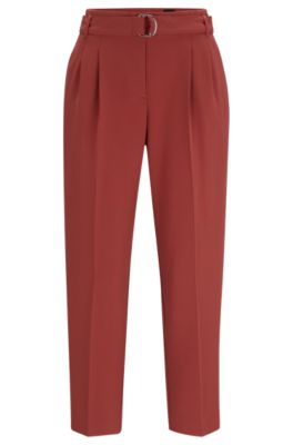 Hugo Boss Regular-fit Cropped Trousers In Crease-resistant Crepe In Dark Red