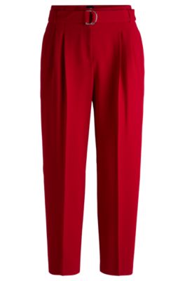 Shop Hugo Boss Regular-fit Cropped Trousers In Crease-resistant Crepe In Red