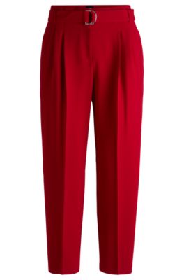 Hugo Boss Regular-fit Cropped Trousers In Crease-resistant Crepe In Red