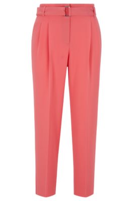 BOSS - Regular-fit cropped trousers in crease-resistant crepe