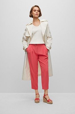 BOSS - Regular-fit cropped trousers in crease-resistant crepe