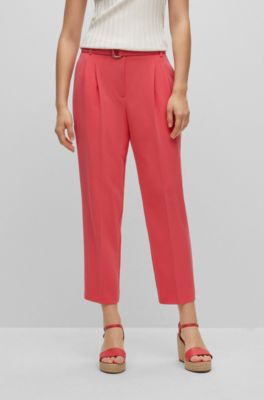 Shop Hugo Boss Regular-fit Cropped Trousers In Crease-resistant Crepe In Pink