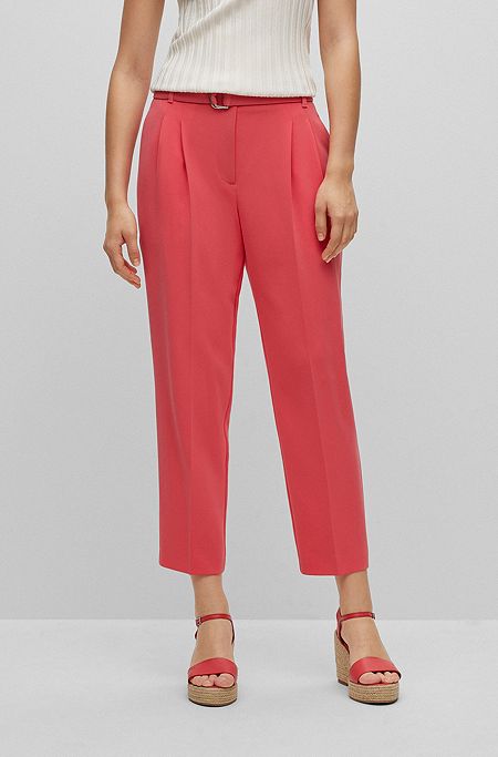 Regular-fit cropped trousers in crease-resistant crepe, Pink
