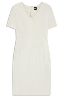 V-neck business dress with seam details, White