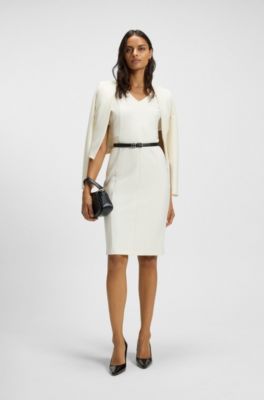 V-neck business dress with seam details, White
