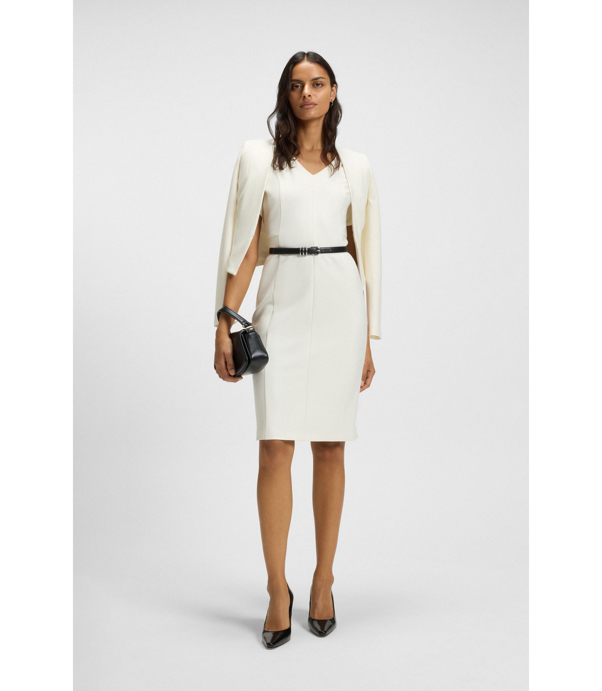 BOSS Slim-fit business dress in stretch fabric, Women, Size: 44, White