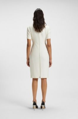 V-neck business dress with seam details, White