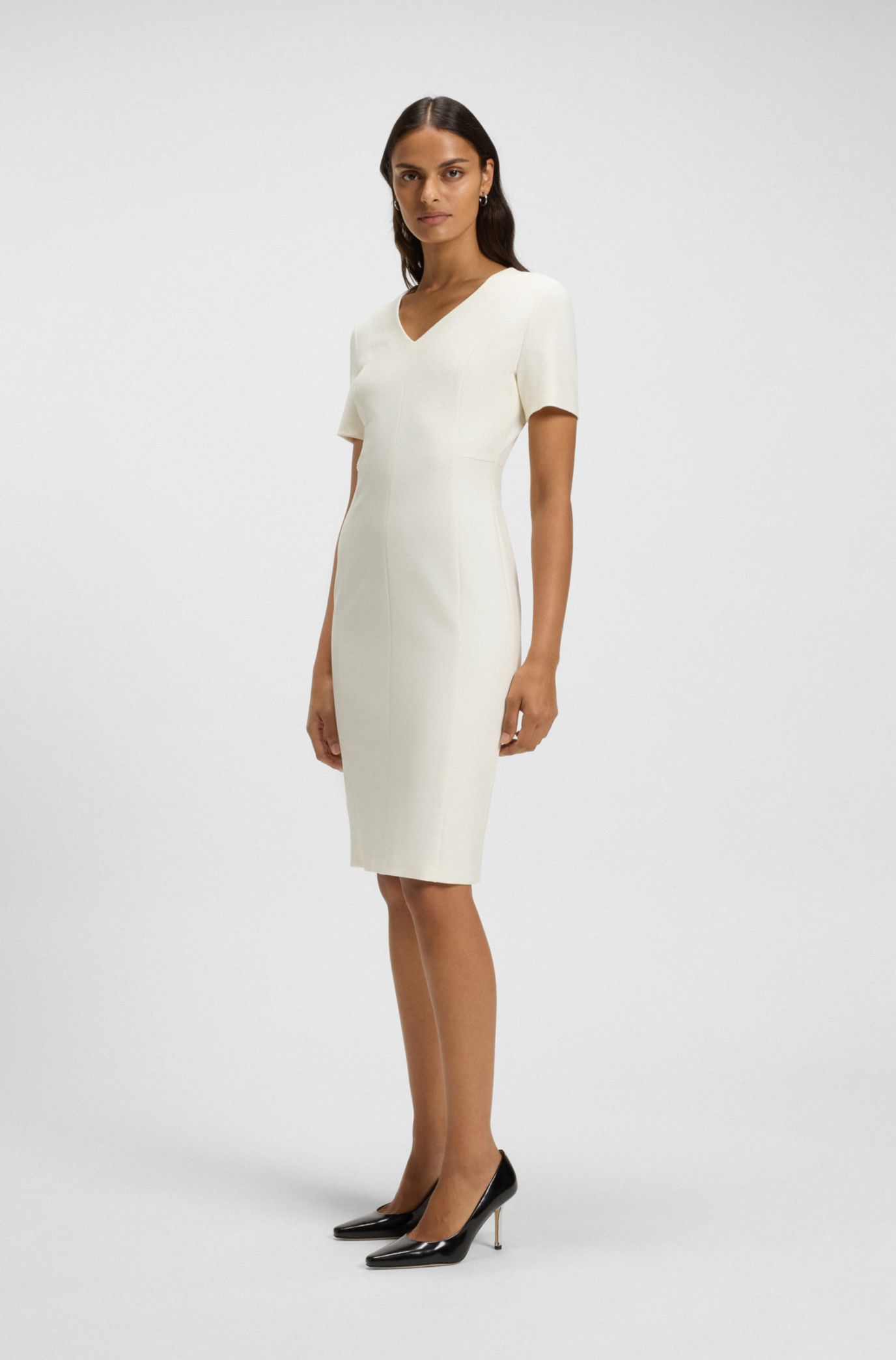 BOSS - V-neck dress in stretch fabric - White