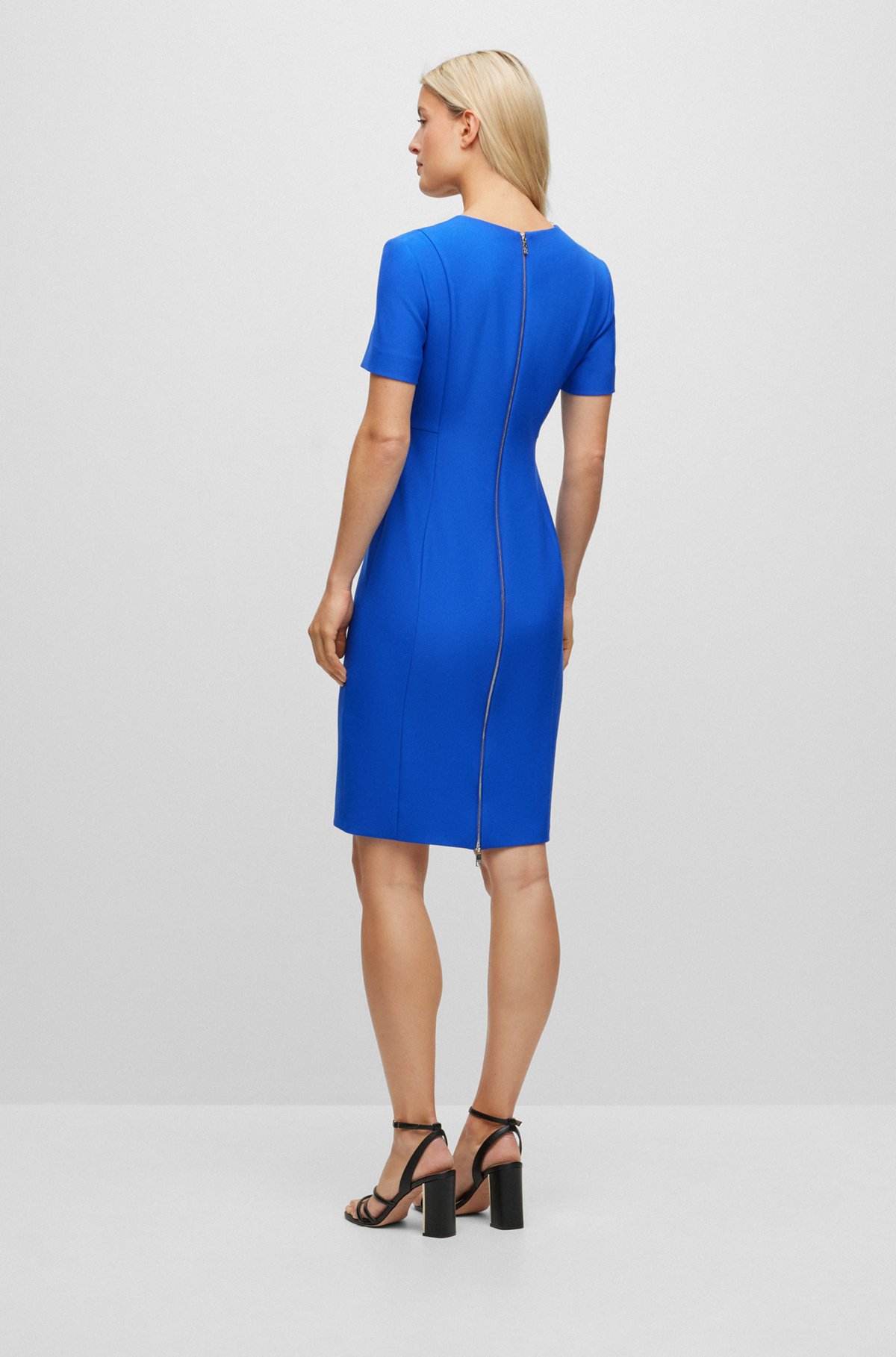 V-neck business dress with short sleeves, Blue