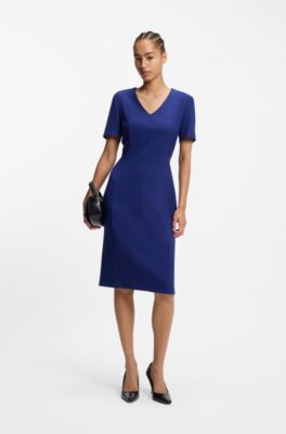 Robe habill&eacute;e &agrave; encolure V avec coutures apparentes, Turquoise