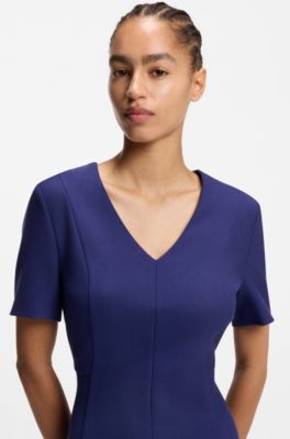 Vestido de tejido el&aacute;stico con escote en pico, Turquesa