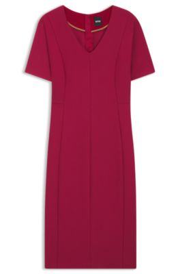 Vestido business con cuello en pico y detalles en las costuras, Rosa oscuro