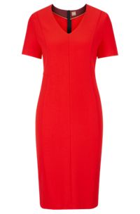 V-neck business dress with short sleeves, Light Red