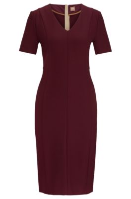 Hugo Boss V-neck Business Dress With Short Sleeves In Light Red