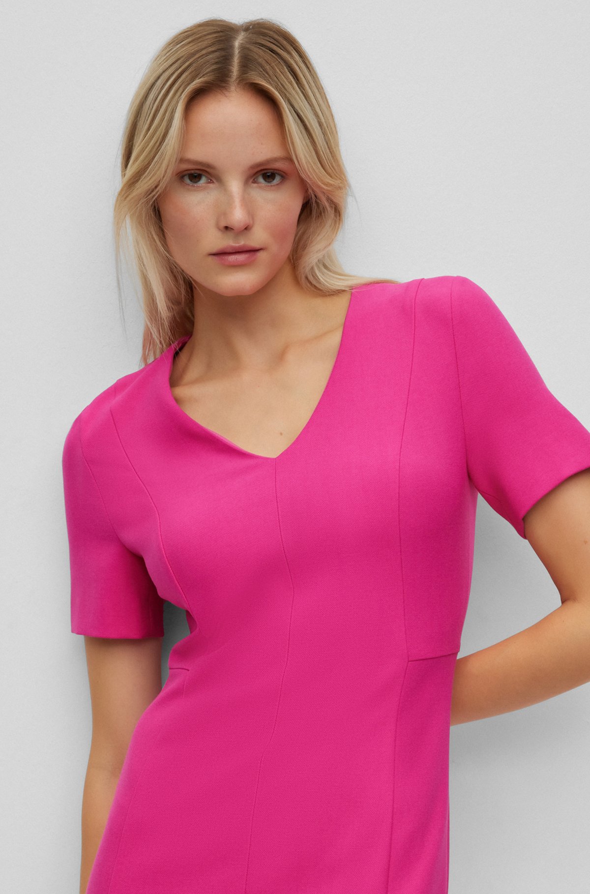 V-neck business dress with short sleeves, Pink