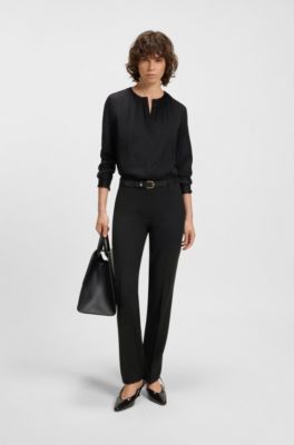 Straight-leg trousers in virgin wool, Black