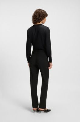 Straight-leg trousers in virgin wool, Black