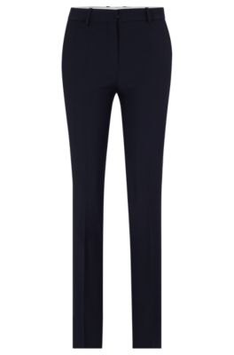 Shop Hugo Boss Regular-fit High-rise Trousers In Virgin Wool In Dark Blue