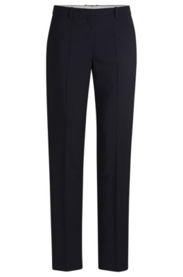 Shop Hugo Boss Regular-fit High-rise Trousers In Virgin Wool In Dark Blue