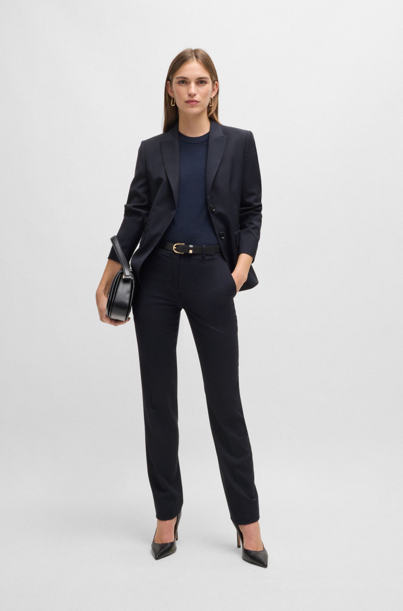 BOSS Regular fit high rise trousers in virgin wool