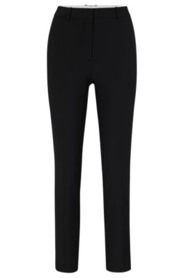 Hugo Boss Cropped Regular-fit Trousers In Wool In Black