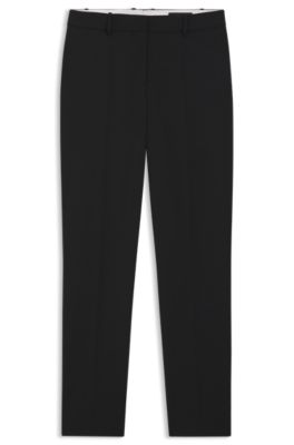 Hugo Boss Cropped Regular-fit Trousers In Wool In Black