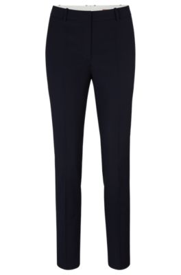 Shop Hugo Boss Regular-fit Cropped Trousers In Wool In Dark Blue