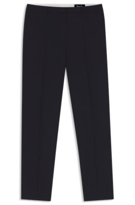 Shop Hugo Boss Regular-fit Cropped Trousers In Wool In Dark Blue