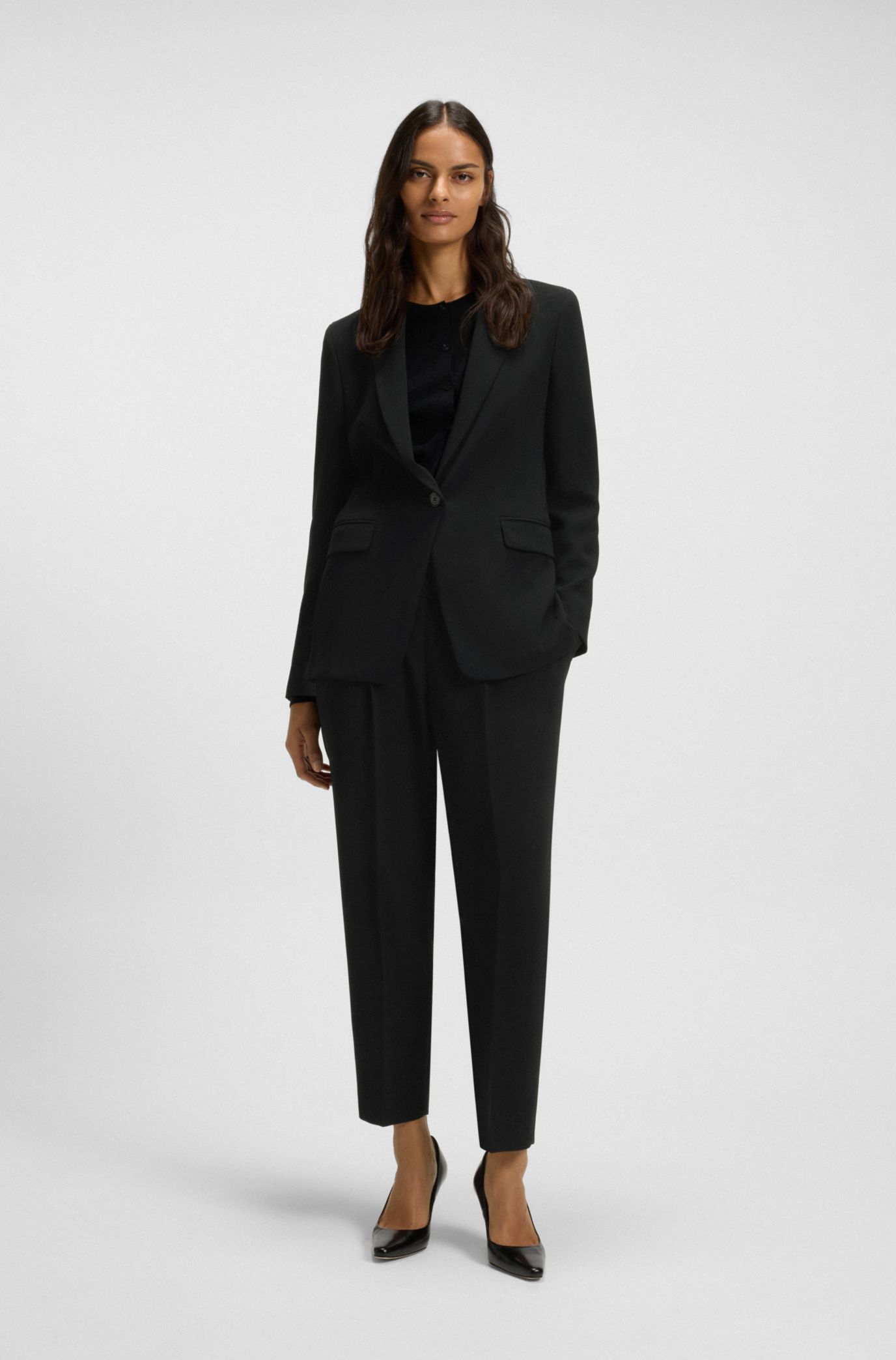 BOSS - Regular-fit jacket in crease-resistant crepe - Black