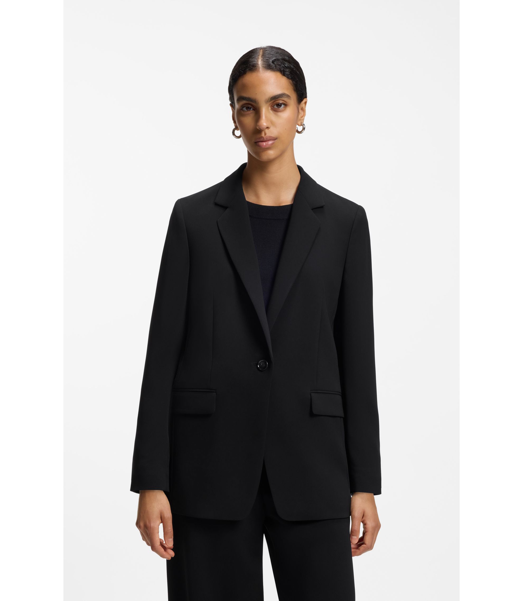 BOSS - Regular-fit jacket in crease-resistant crepe - Black