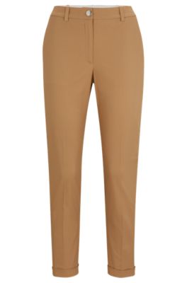 Hugo Boss Regular-fit Trousers In Stretch-cotton Twill In Beige