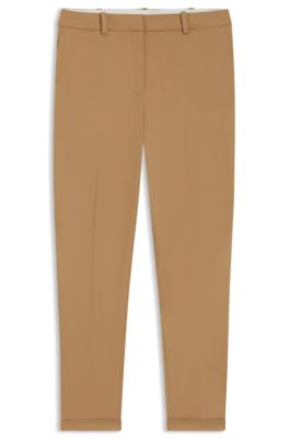Pantalones regular fit de sarga de algod&oacute;n el&aacute;stico, Beige
