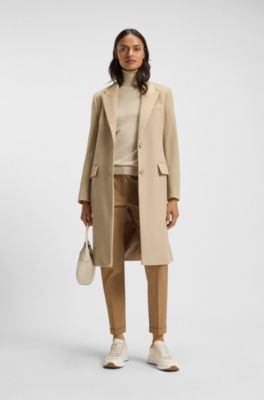 Pantalones regular fit de sarga de algod&oacute;n el&aacute;stico, Beige