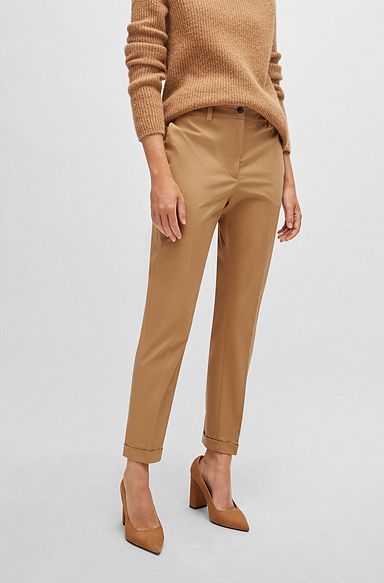 Regular-fit trousers in stretch-cotton twill, Beige