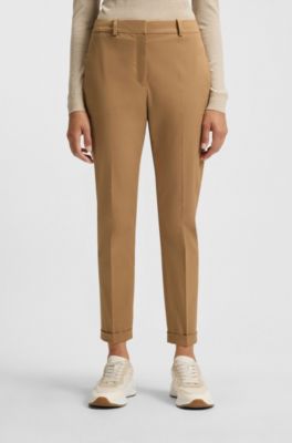 Regular-fit trousers in stretch-cotton twill, Beige