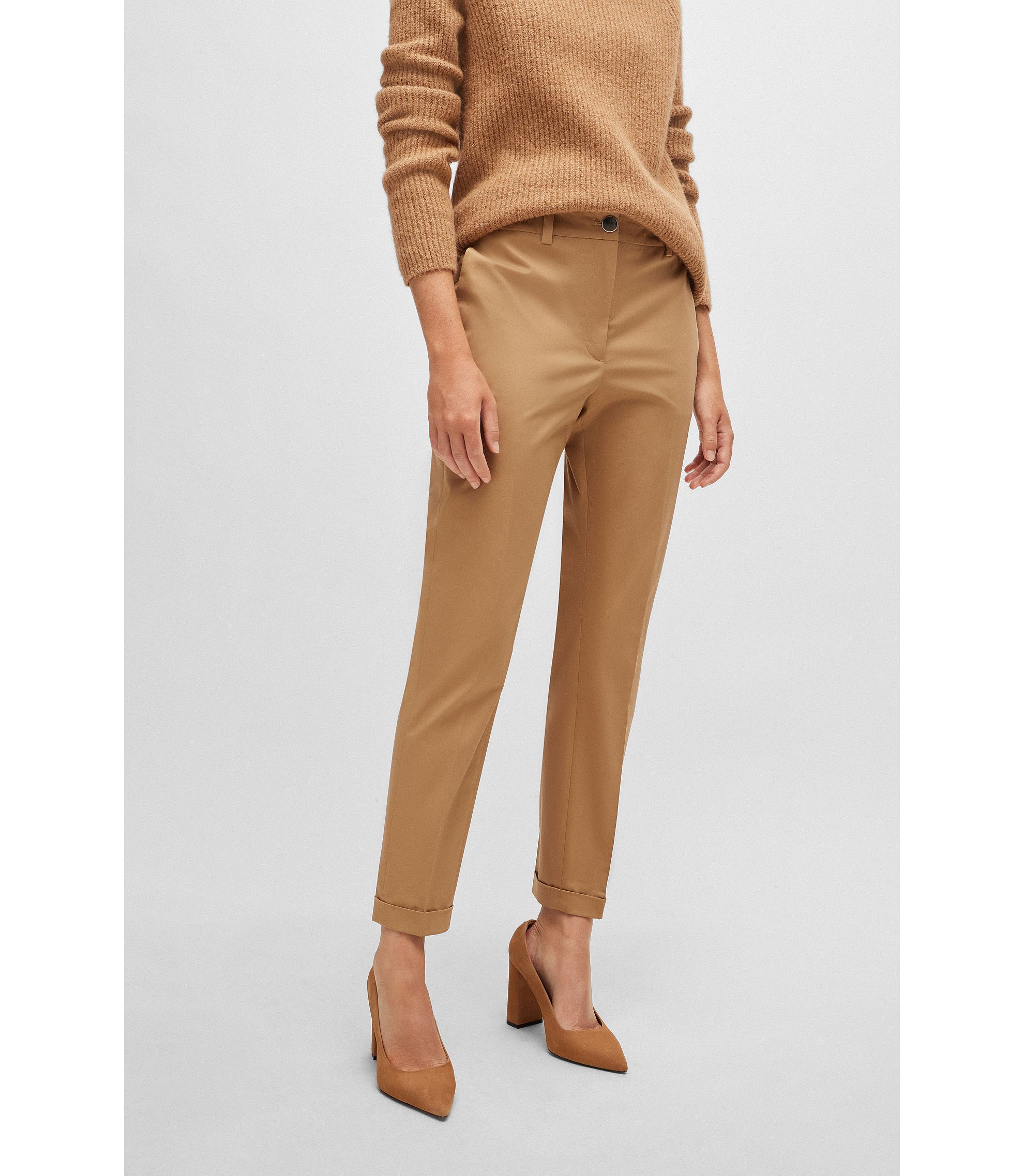 BOSS - Regular-fit trousers in stretch-cotton twill - Beige BOSS - Regular-fit trousers in stretch-cotton twill - Beige