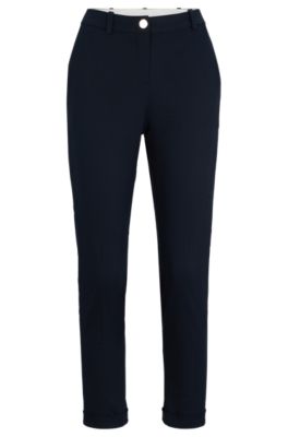 Pantalon Regular en twill de coton stretch, Bleu fonc&eacute;