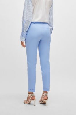 Pantalones regular fit de sarga de algod&oacute;n el&aacute;stico, Azul