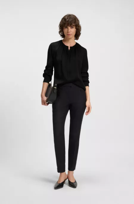 Ruched-neck blouse in stretch-silk crepe de Chine