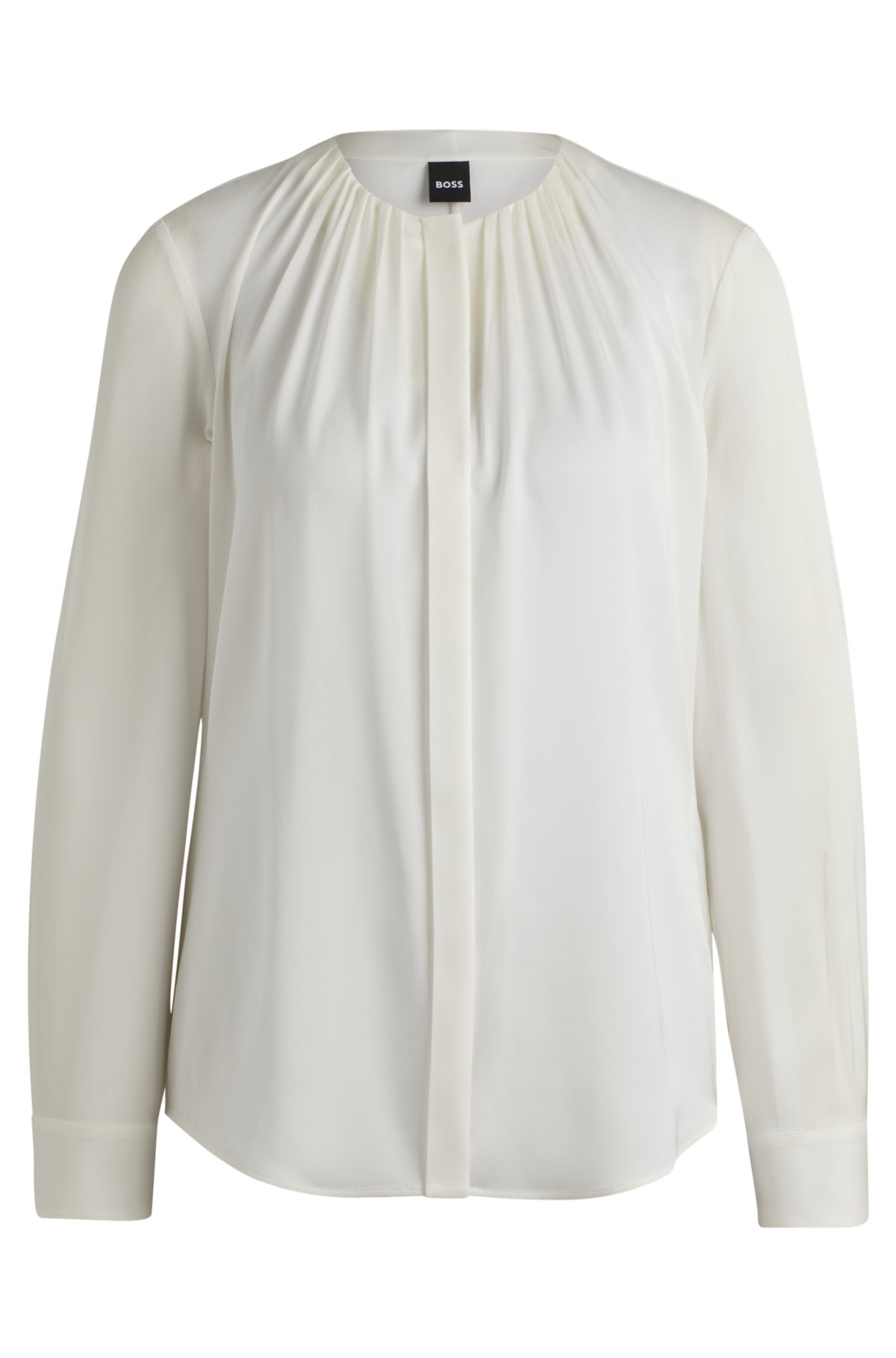 BOSS Ruched-neck blouse in stretch-silk crepe de Chine