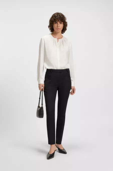 Ruched-neck blouse in stretch-silk crepe de Chine