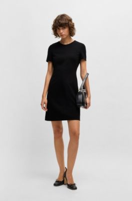 Slim-fit crew-neck dress in stretch fabric, Black
