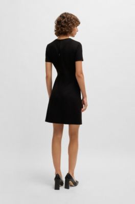 Slim-fit crew-neck dress in stretch fabric, Black