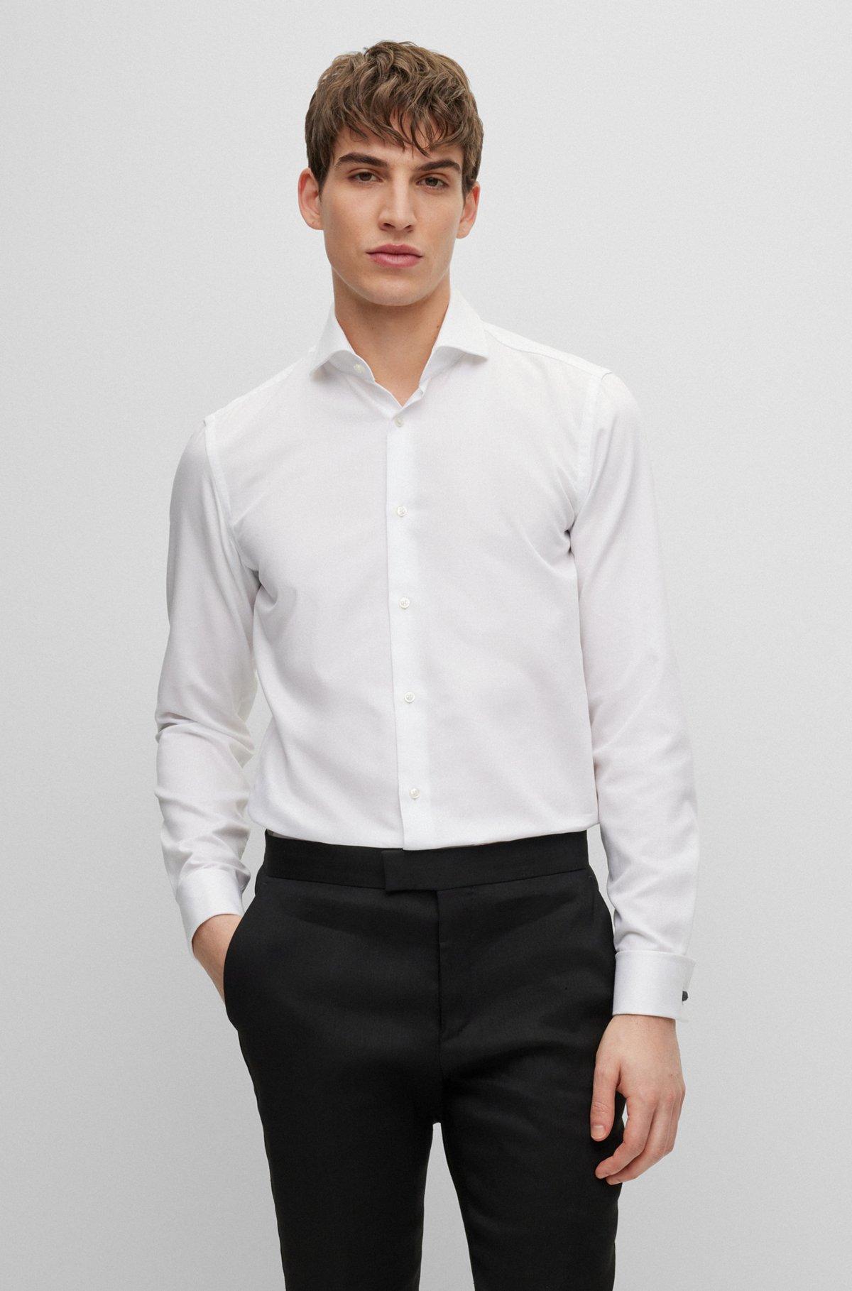 BOSS - Slim-fit shirt in structured cotton