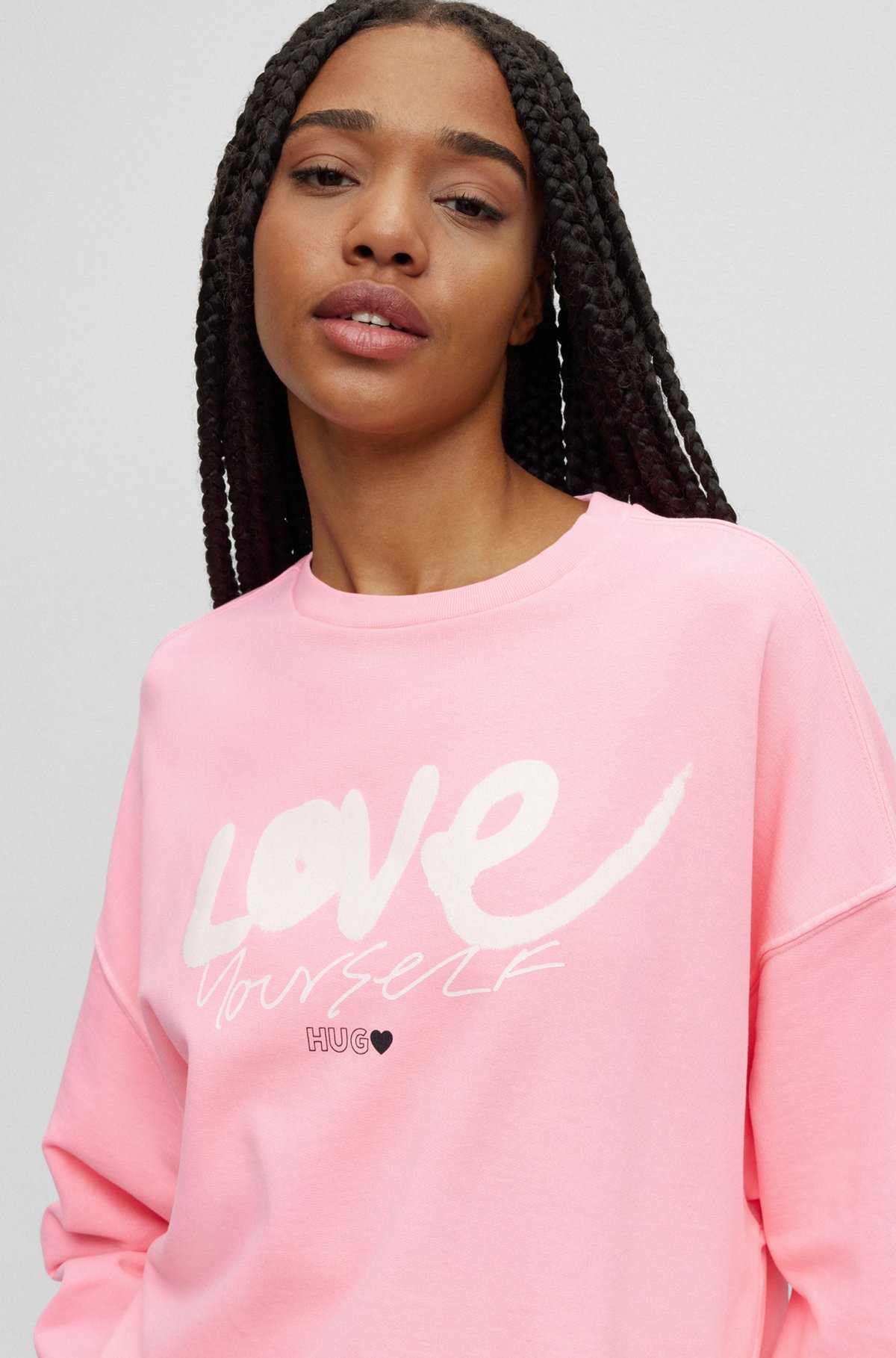 Oversized-fit cotton sweatshirt with seasonal artwork, Pink