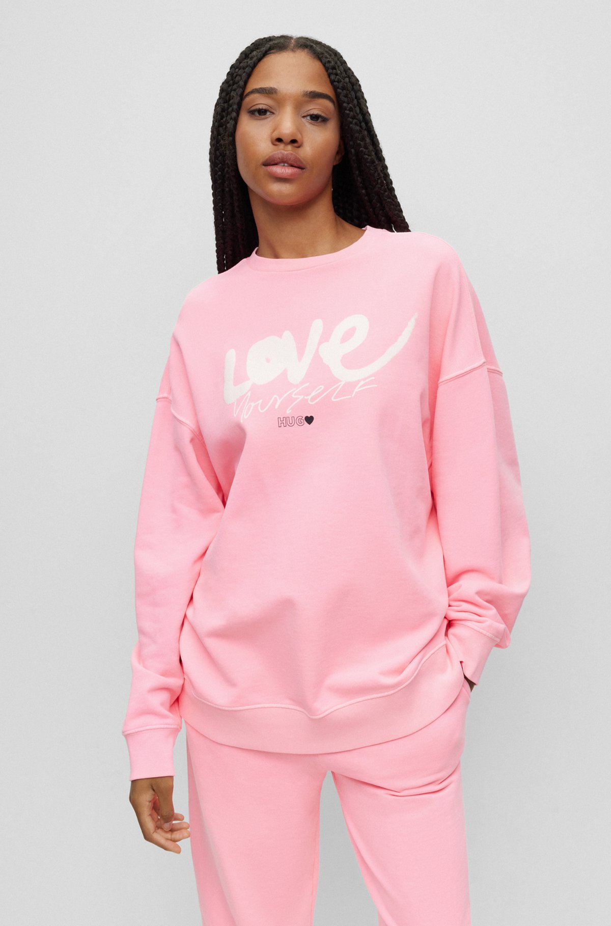 Oversized-fit cotton sweatshirt with seasonal artwork, Pink