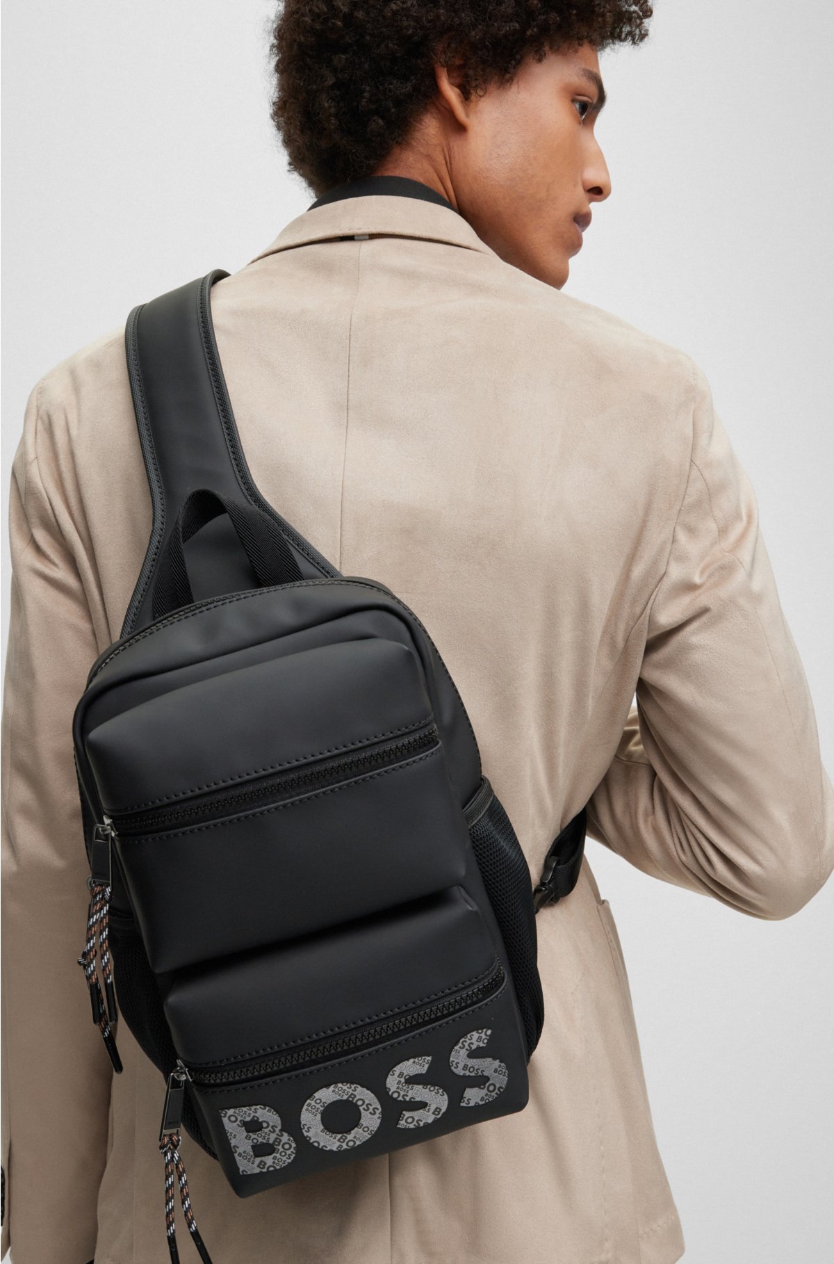 BOSS - Faux-leather backpack with monogram print