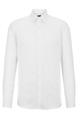 Camisa slim fit en lino italiano, Blanco