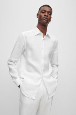Slim-fit shirt in Italian-made linen, White