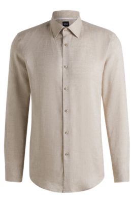Chemise Slim en lin italien, Beige clair
